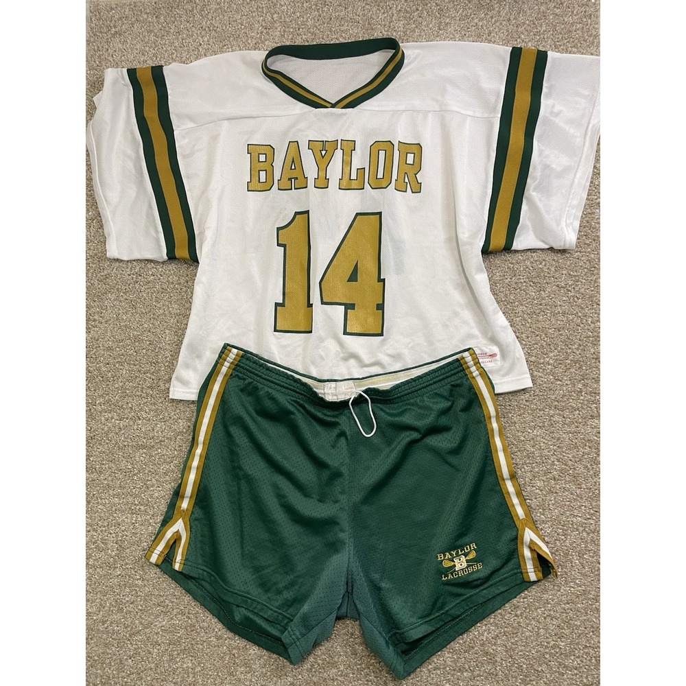BAYLOR Vintage Lacrosse Jersey & Shorts Set #14 Green/White Gold Size XL